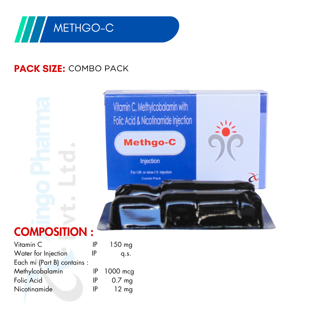 METHGO-C – Part-A: Vitamin C 150mg Part-B: Methylcobalamin 1000mcg + Folic Acid 0.7mg + Nic...