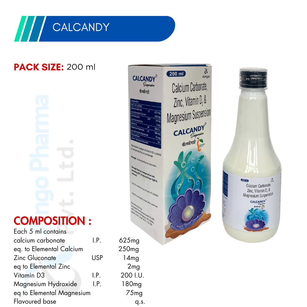 CALCANDY – Calcium Carbonate 625mg Eq. to Elemental Calcium 250mg + Magnesium 75mg + Zinc G...
