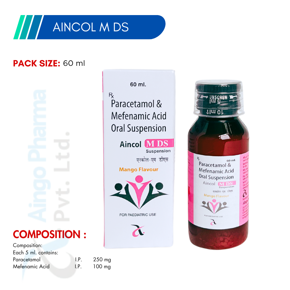 AINCOL-M DS – Paracetamol 250mg + Mefenamic Acid 100mg Suspension