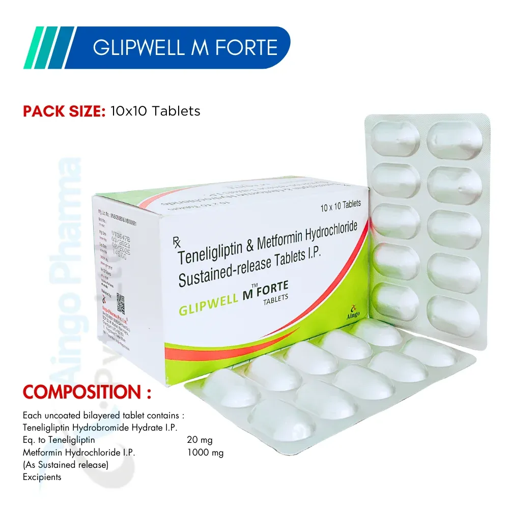 GLIPWELL-M FORTE – Teneligliptin 20mg + Metformin Hydrochloride 1000mg Tablets
