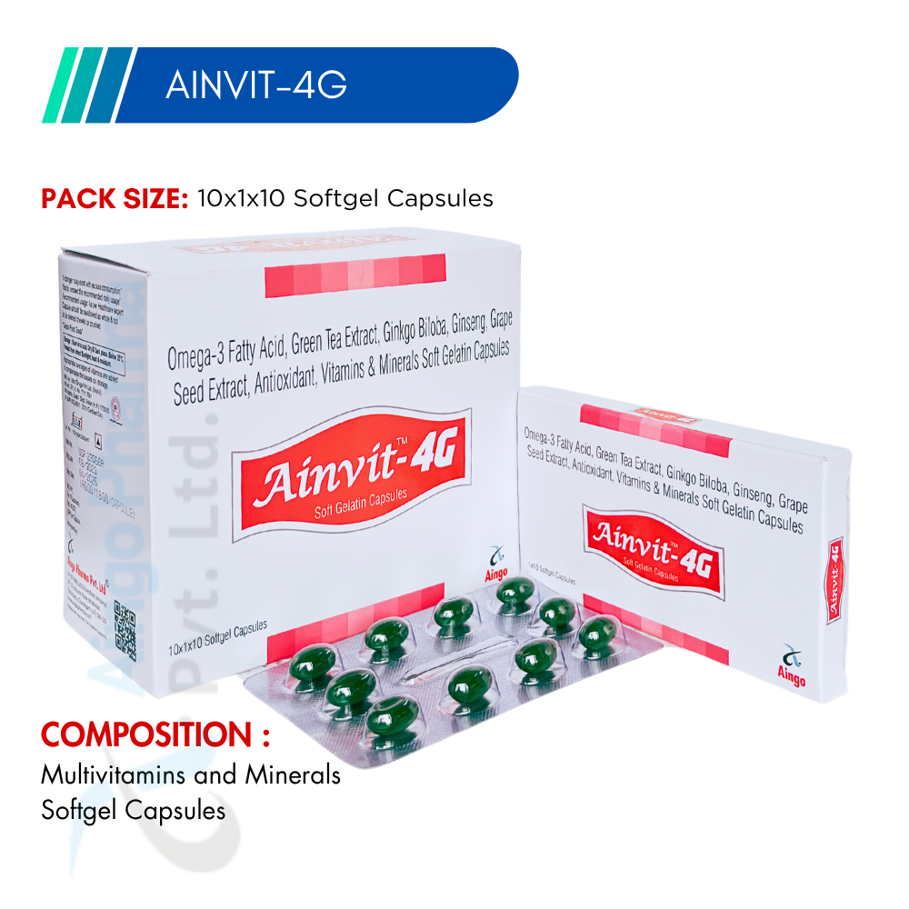 AINVIT-4G – Omega-3 Fatty Acids + Ginseng + Green Tea Ext + Ginkgo Biloba + Grape Seed Ext +...