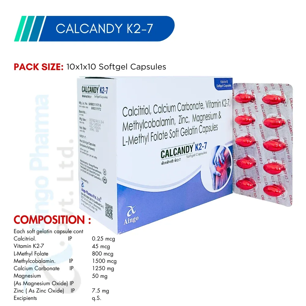 Calcitriol, Calcium Carbonate, Vitamin K2-7,Mecobalamin, Zinc, Magnesium & L-Methyl Folate Soft Gelatin Capsules
