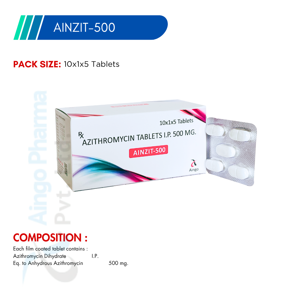 AINZIT-500 – Azithromycin 500mg Tablets