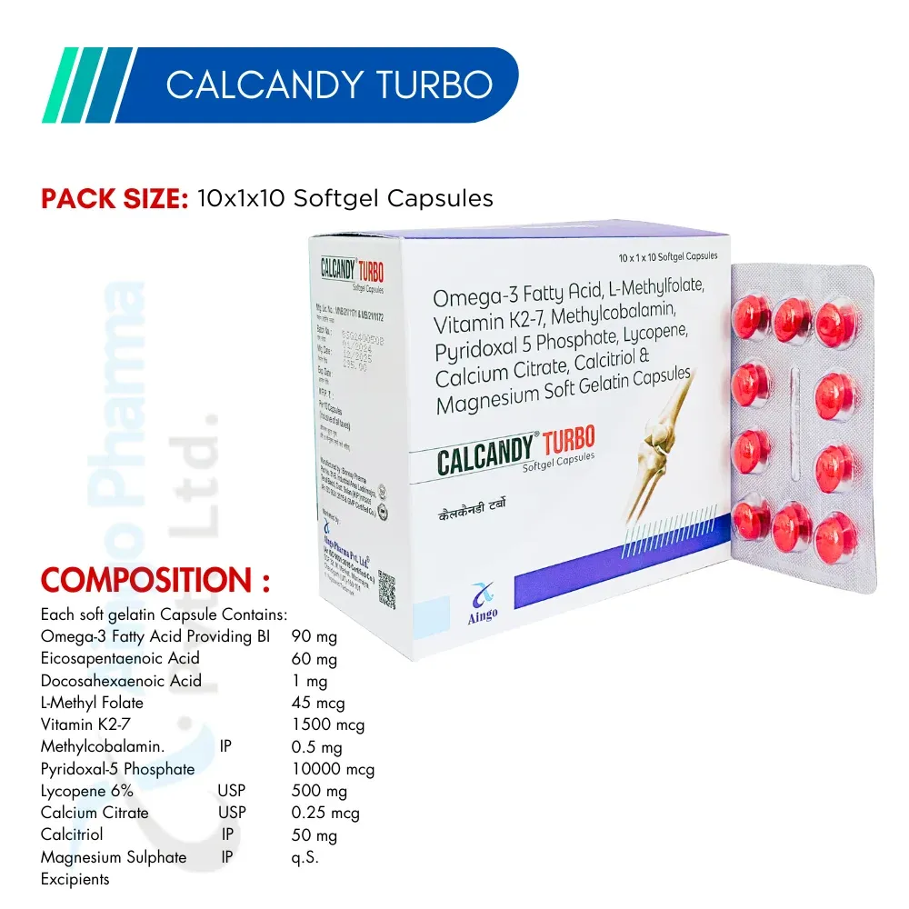 CALCANDY TURBO – Omega-3 Fatty Acids (EPA 90mg + DHA 60mg) + L-Methyl Folate 1mg + Vitamin K2 7-4...