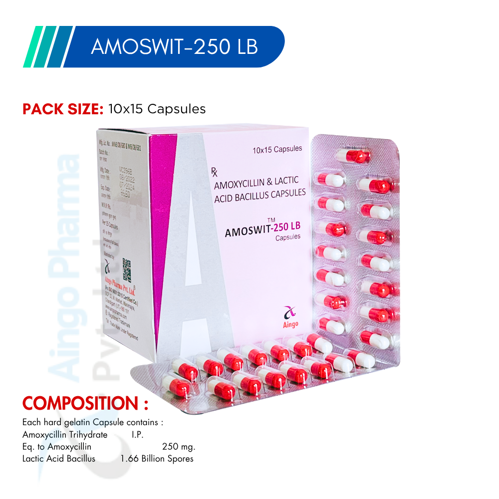 AMOSWIT-250 LB | Amoxicillin 250 mg & Lactic Acid Bacillus Cap.