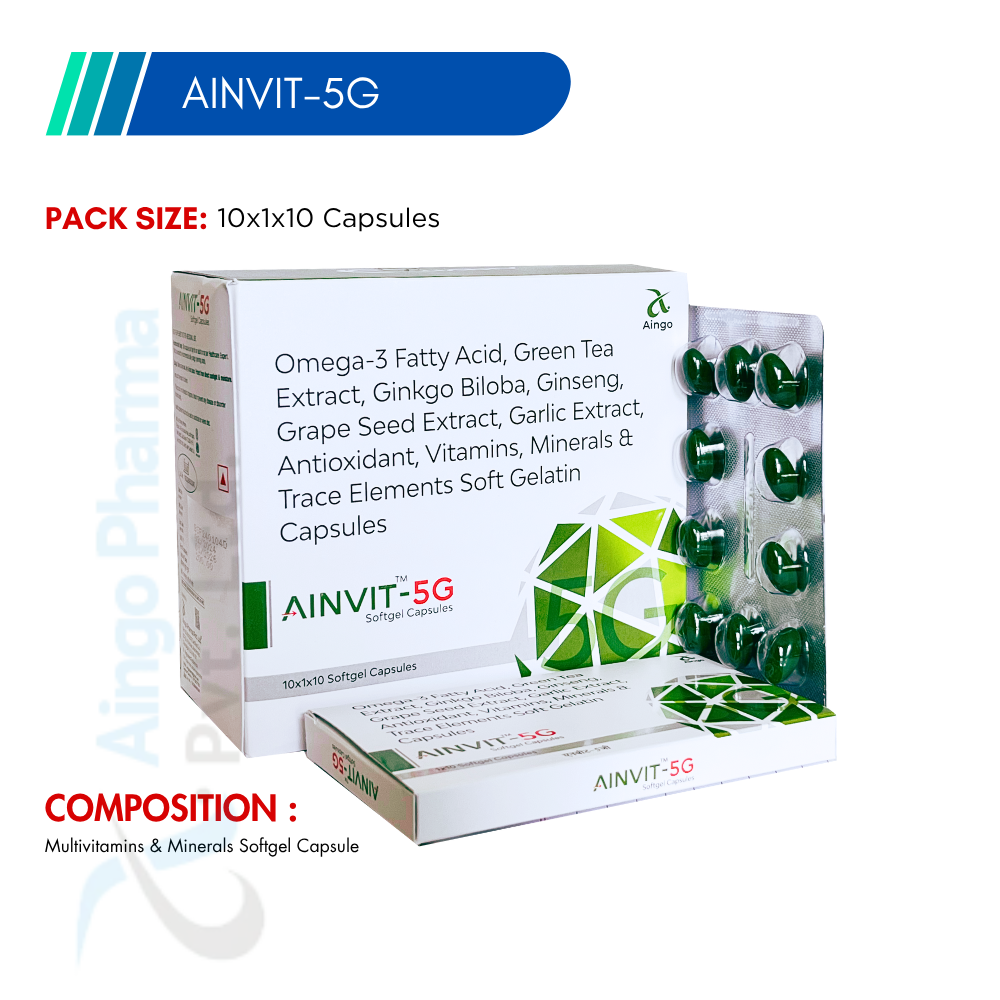 AINVIT-5G – Omega-3 Fatty Acids + Green Tea Ext + Ginkgo Biloba + Ginseng + Grape Seed Ext +...