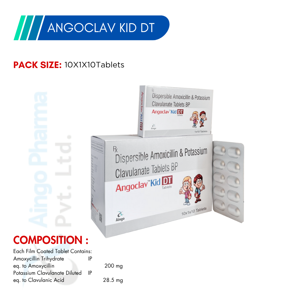 ANGOCLAV-KID DT – Amoxycillin 200mg + Clavulanic Acid 28.5mg Tablets