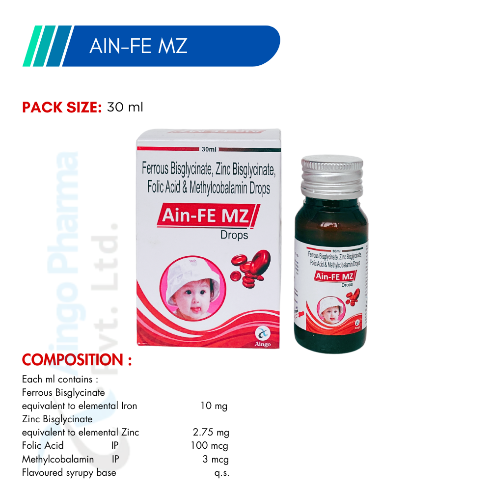 Ain-FE MZ Drops – Ferrous Bisglycinate, Zinc Bisglycinate, Folic Acid