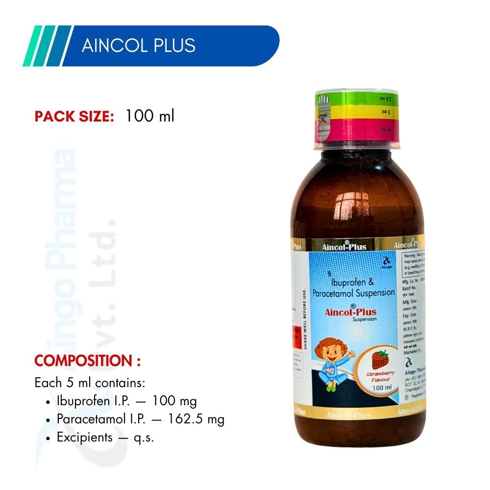 AINCOL-PLUS – Paracetamol 162.5mg + Ibuprofen 100mg Syrup