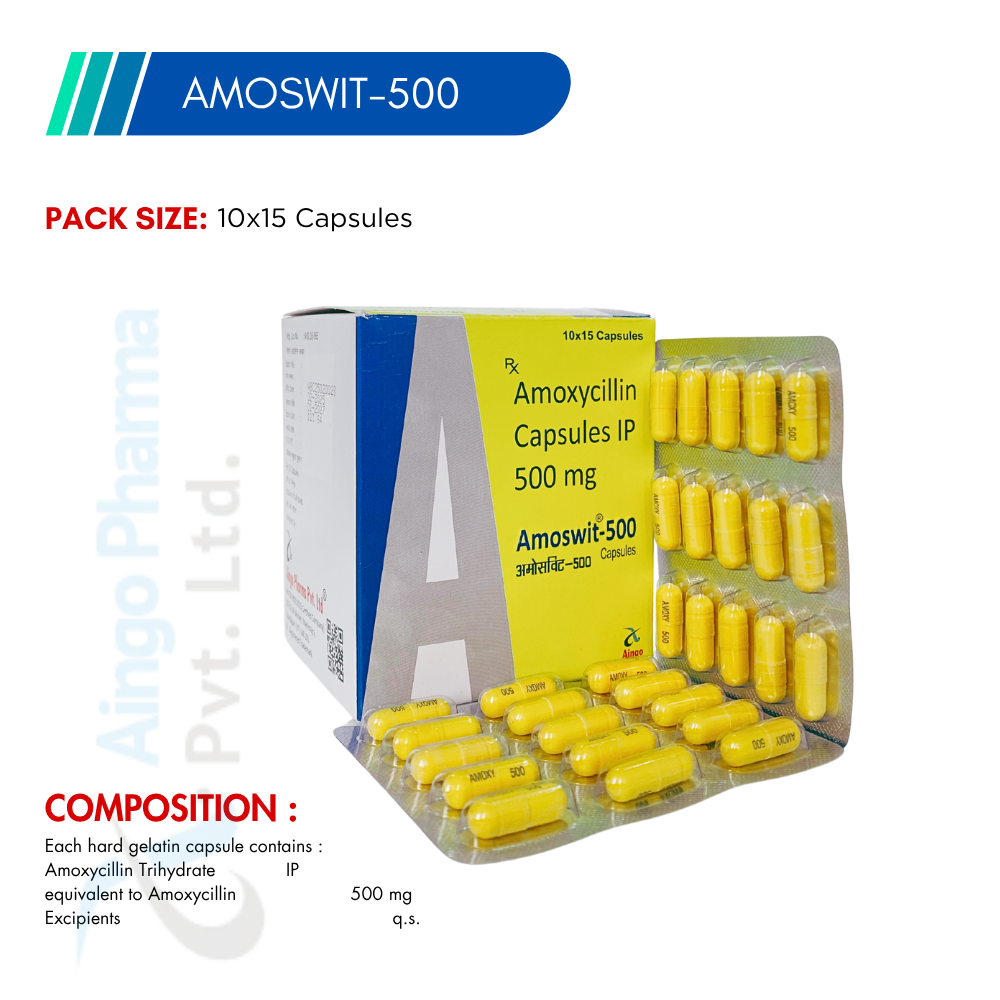 Amoswit-500 Amoxicillin Capsules 500mg – 10×15 Capsules