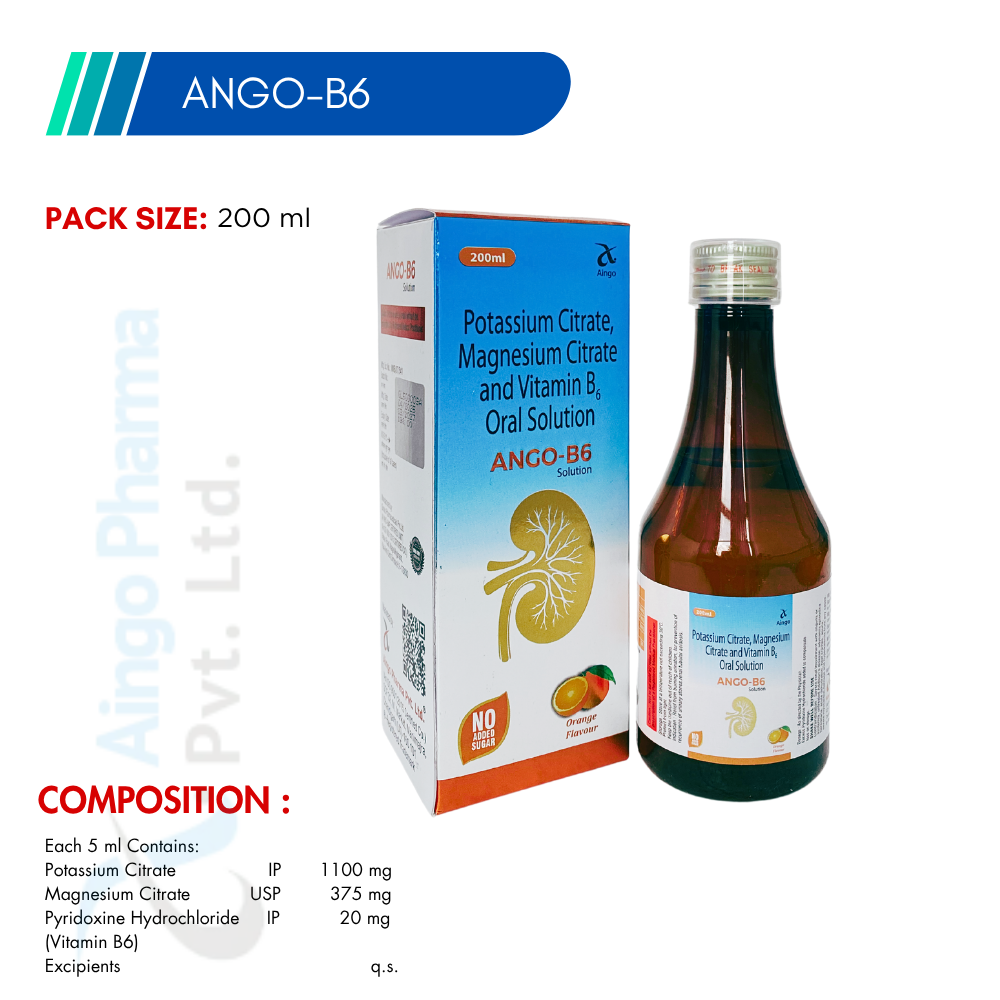 Ango-B6 Oral Solution – Potassium Citrate, Magnesium Citrate, Vitamin B6 200ml