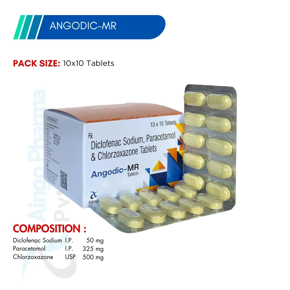 ANGODIC-MR – Diclofenac Potassium 50mg + Paracetamol 325mg + Chlorzoxazone 500mg Tablets