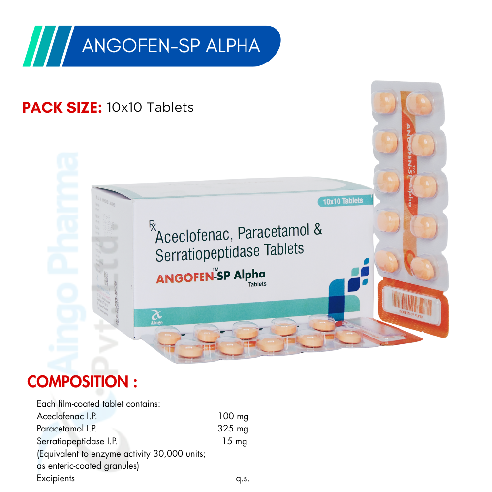 Angofen-SP Alpha Tablets – Accelofenac, Paracetamol, Serratiopeptidase