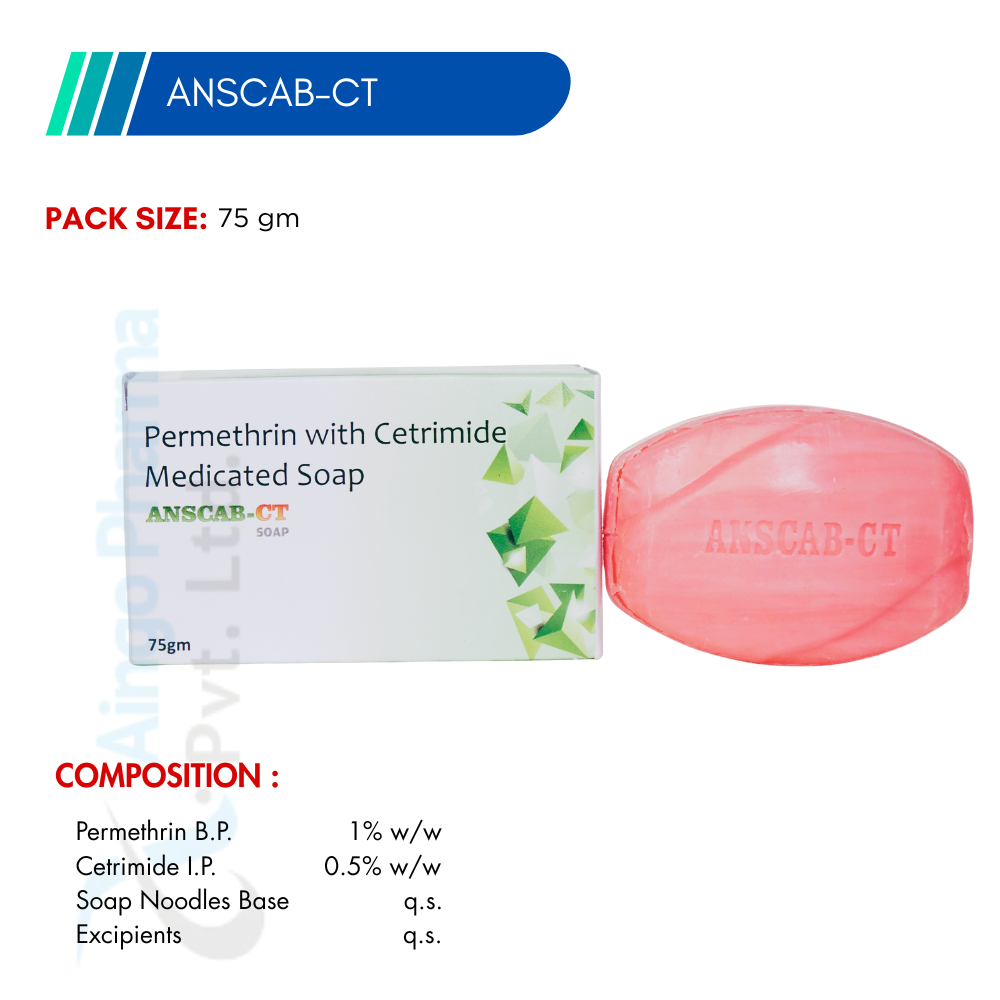 Anscab-CT Medicated Soap – Permethrin & Cetrimide 75gm
