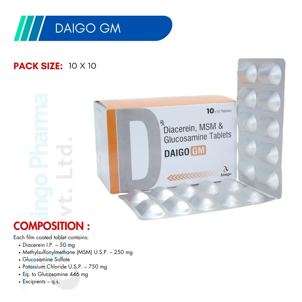 DAIGO-GM – Diacerein 50mg + Glucosamine Sulphate Potassium Chloride 750mg Eq. to Glucosamin...