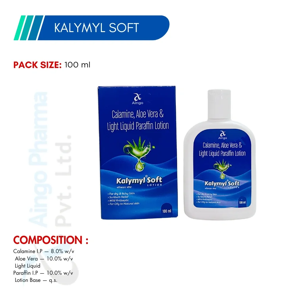 KALYMYL SOFT – Calamine 8.0% + Aloe Vera 10.0% + Light Liquid Paraffin 10.0% Lotion Base