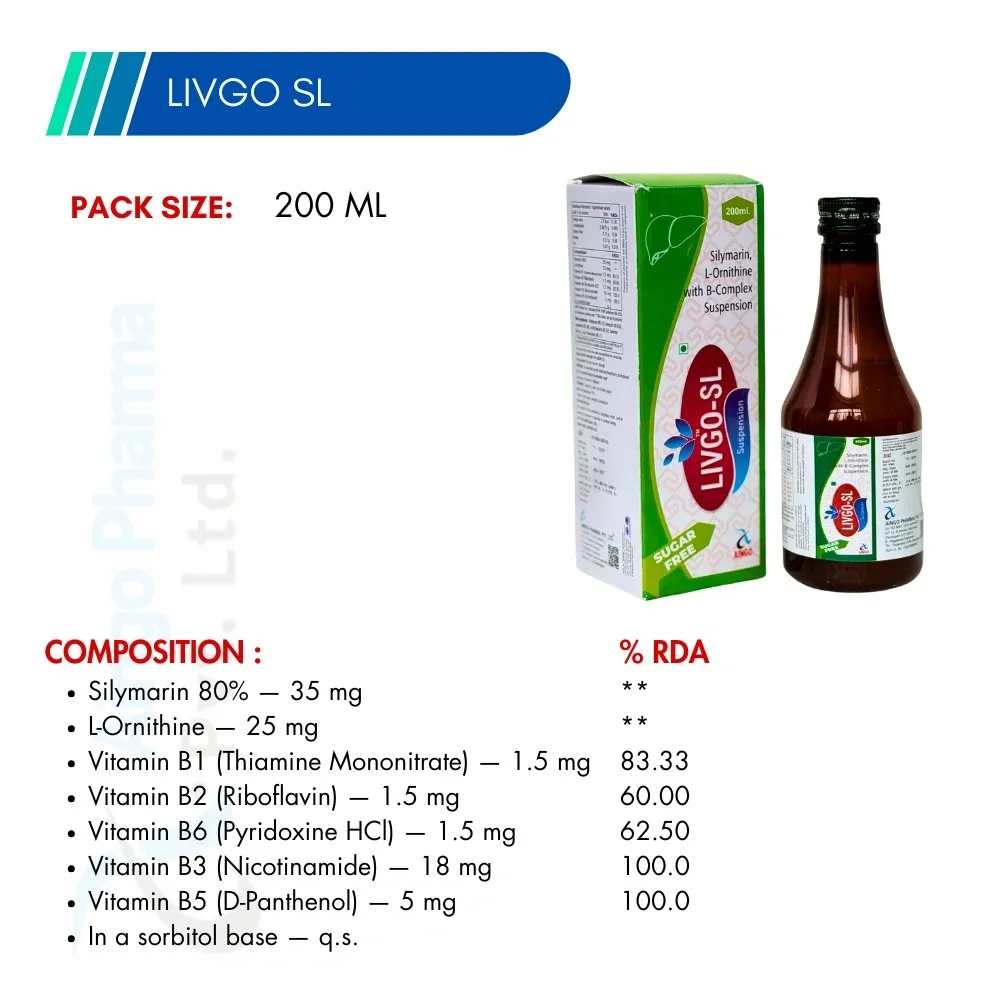 LIVGO-SL – Silymarin 35mg + L-Ornithine L-Aspartate 25mg + Thiamine Mono 1.5mg + Riboflavin...