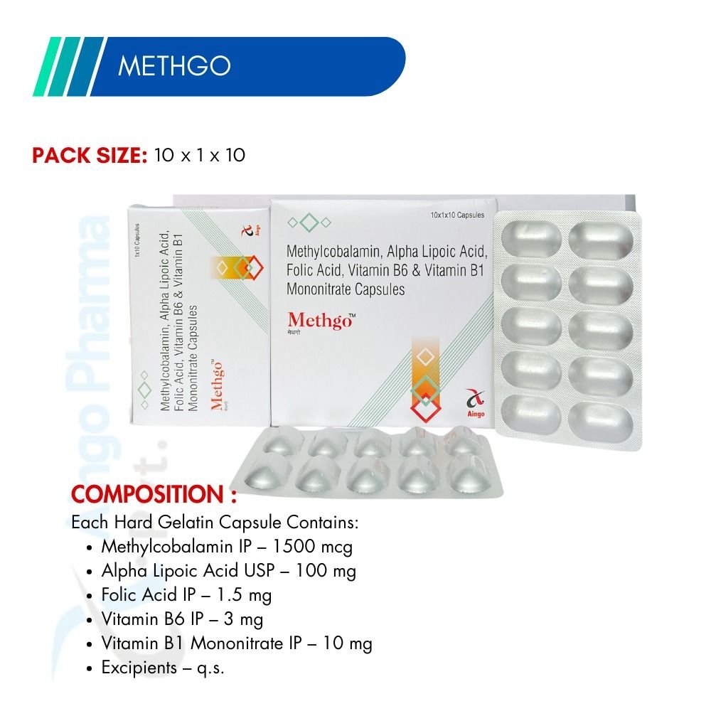 METHGO – Methylcobalamin 1500mcg + Alpha Lipoic Acid 100mg + Folic Acid 1.5mg + Vit B1 10...