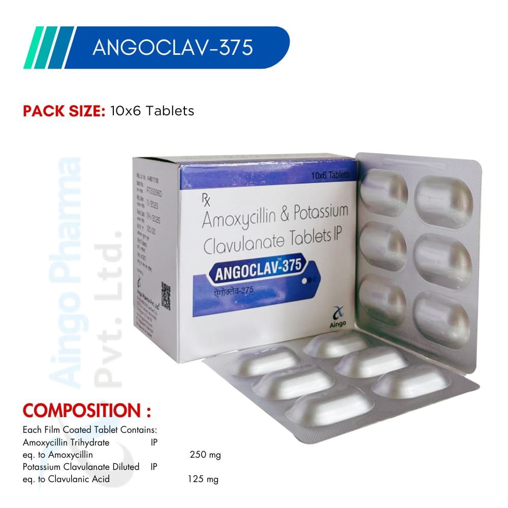 ANGOCLAV-375 – Amoxycillin 250mg + Clavulanic Acid 125mg Tablets