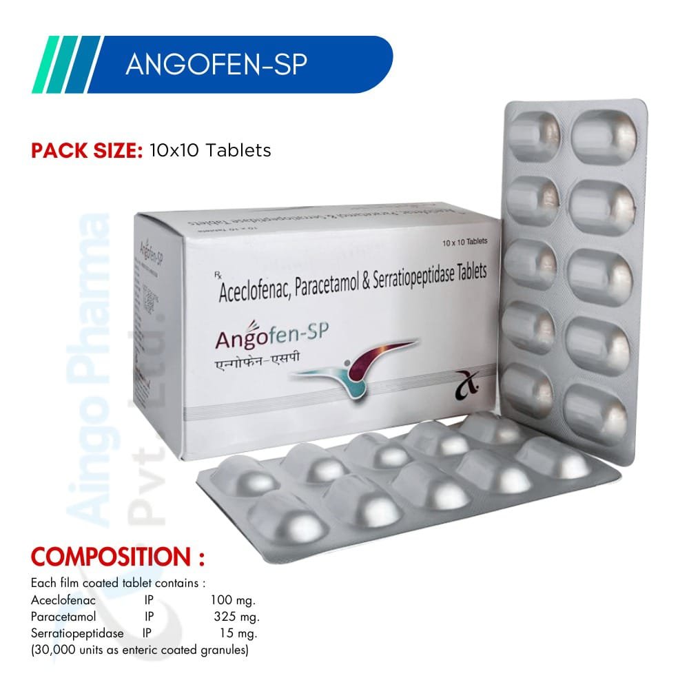 ANGOFEN-SP – Aceclofenac 100mg + Paracetamol 325mg + Serratiopeptidase 15mg Tablets